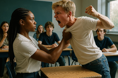 Bully Tries to Drag New Black Student Out of The Class. What She Did Next Shocked Everyone…The scariest bully in school charges at the only black girl in class and tries to drag her out forcefully in front of everyone, yelling she doesn’t belong. Everyone watches but she doesn’t cry, doesn’t run, doesn’t flinch.