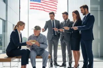 They laugh at the girl for sharing her lunch with the poor janitor – until they find out he is the secret president of the company…