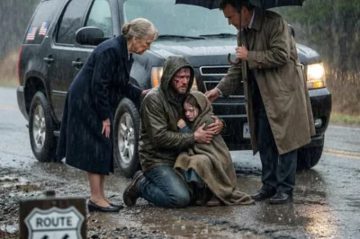 The rain under that Ohio bridge fell sideways—needles of cold slicing through the dark—when I saw the shape of a man curled around a child, shielding her as the storm tried its best to take what little they had left.