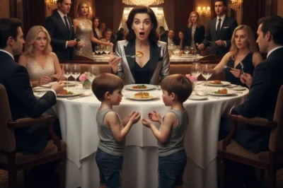 Two homeless twin boys walked up to the millionaire’s table and asked, “Ma’am, could we have some of your leftovers?” The millionaire looked up and froze in shock when she saw that the boys looked exactly like her two sons who had gone missing long ago…