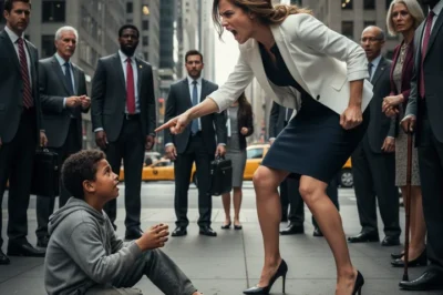 A beautiful woman slapped a homeless child and threw food in his face for dirtying her shoes — but she never imagined that this act would make her regret it…