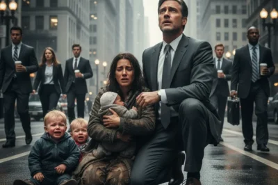 A homeless single mom collapsed on the side of the road, her two-year-old twins crying helplessly beside her. No one stopped—until a billionaire happened to pass by. He was stunned when he realized the twins looked exactly like him…