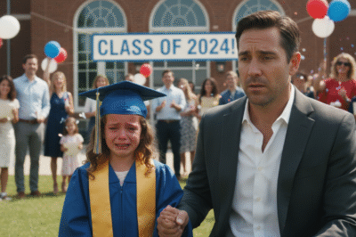 A 7-year-old little girl waits nervously in the schoolyard for her kindergarten graduation ceremony.
