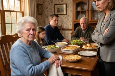 Caroline waited until everyone had taken their first bite—until the kids stopped giggling, until the clinking of silverware softened, until grief settled heavy on my shoulders the way it always does when Henry’s seat sits empty.