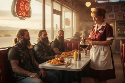 “Poor Waitress Refuses Payment After Feeding 5 Broken Bikers, 48 Hours Later 800 Hells Angels Surround Sarah Mitchell, 54, gave her all to working double shifts at the Desert Rose Diner, a beaten-down outpost in Arizona. She carried the burden of medical debt and collection calls for her son Danny’s future as a single mother who had been devastated by tragedy.