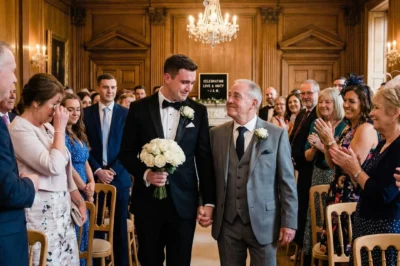 **THEY LAUGHED AT MY DAD’S OLD SUIT —  BUT WHEN A STRANGER STOPPED THE WEDDING AND ADDRESSED HIM BY A TITLE NO ONE RECOGNIZED… EVERYTHING SHIFTED.**