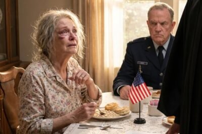 **My son hit me on Wednesday night. On Thursday morning, I laid out biscuits, grits, and peach preserves on a lace tablecloth — and waited. He smiled at the food. But when he saw who was sitting at the table, the blood drained from his face.**