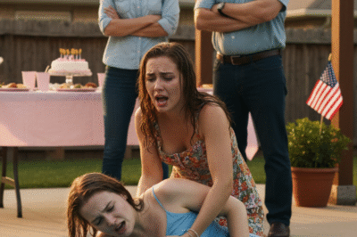 The first thing I felt was cold. Not fear. Not shock. Cold water in my hair… cold concrete digging into my spine… cold air hitting my soaked dress while someone else’s laughter still echoed over pink balloons.