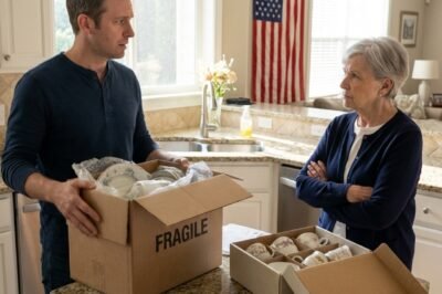 My mother said it casually, standing in my kitchen like she was commenting on the weather — and I was holding a box of my grandmother’s china when the words landed.