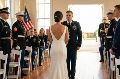 My father put a price on walking me down the aisle. So I let him sit front row and watch me walk alone—until 50 U.S. Marines stood up.